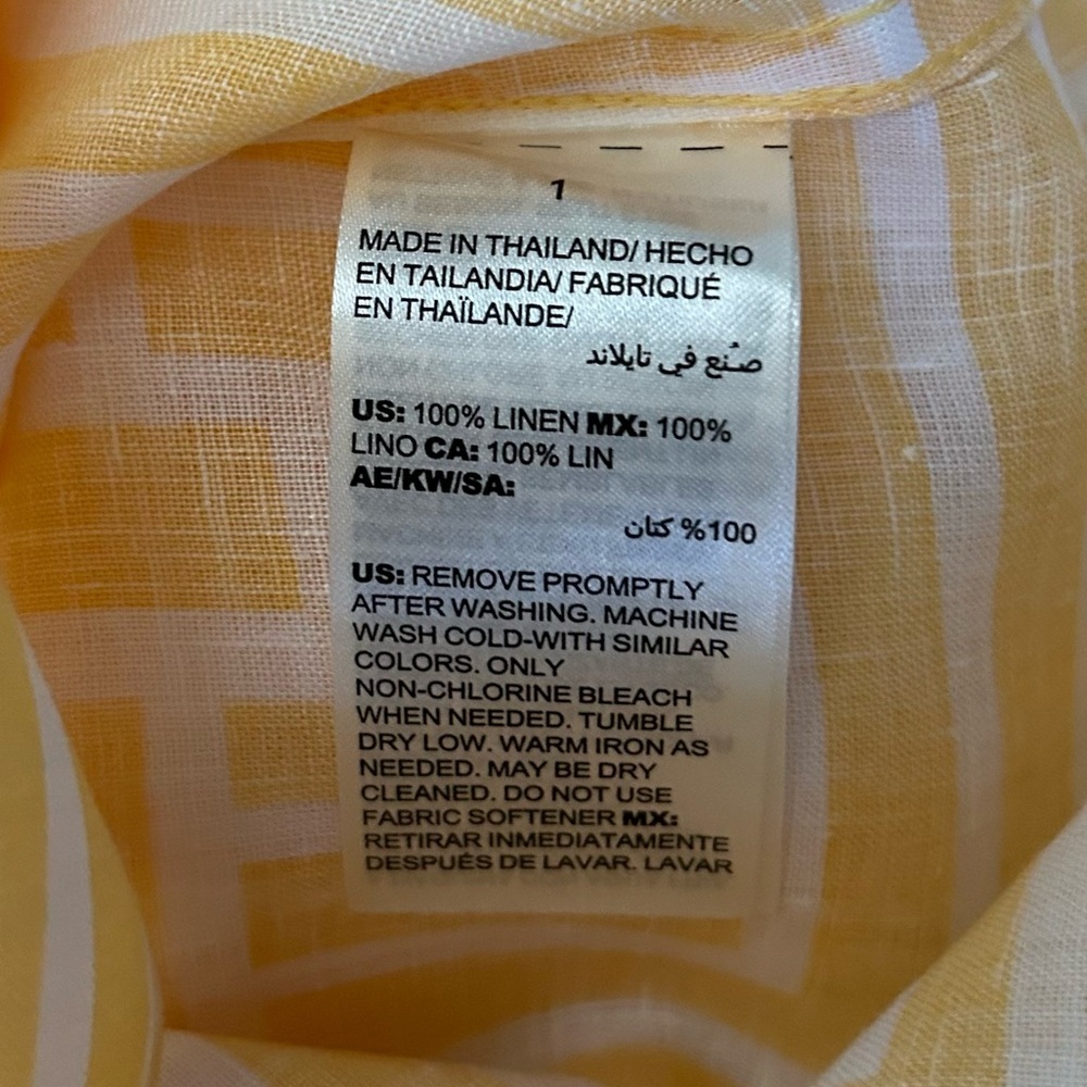 Chico's No-Iron button-down shirt 100% linen size 1 yellow 3/4 sleeve - Picture 9 of 10